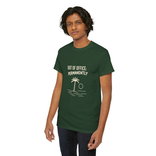 Vacation Vibes Graphic T-Shirt | Out of Office: Permanently | Model Wearing Shirt 7 | FRONT MODEL | Forest Green
